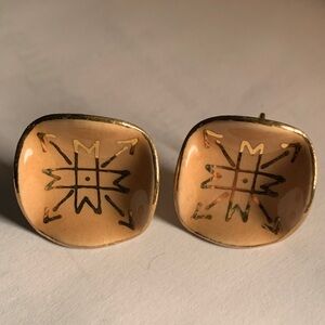 Gold and Tan Geometric Earrings